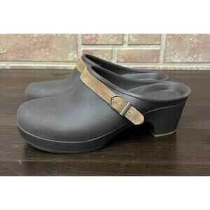 Crocs Signature Cobbler Clogs Brown Slip On Heels Dual Comfort Shoes Women's 9W